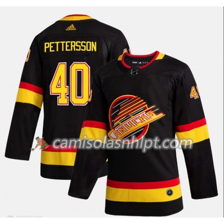 Camisola Vancouver Canucks Elias Pettersson 40 Flying Skate Adidas 2019-2020 Preto Authentic - Homem